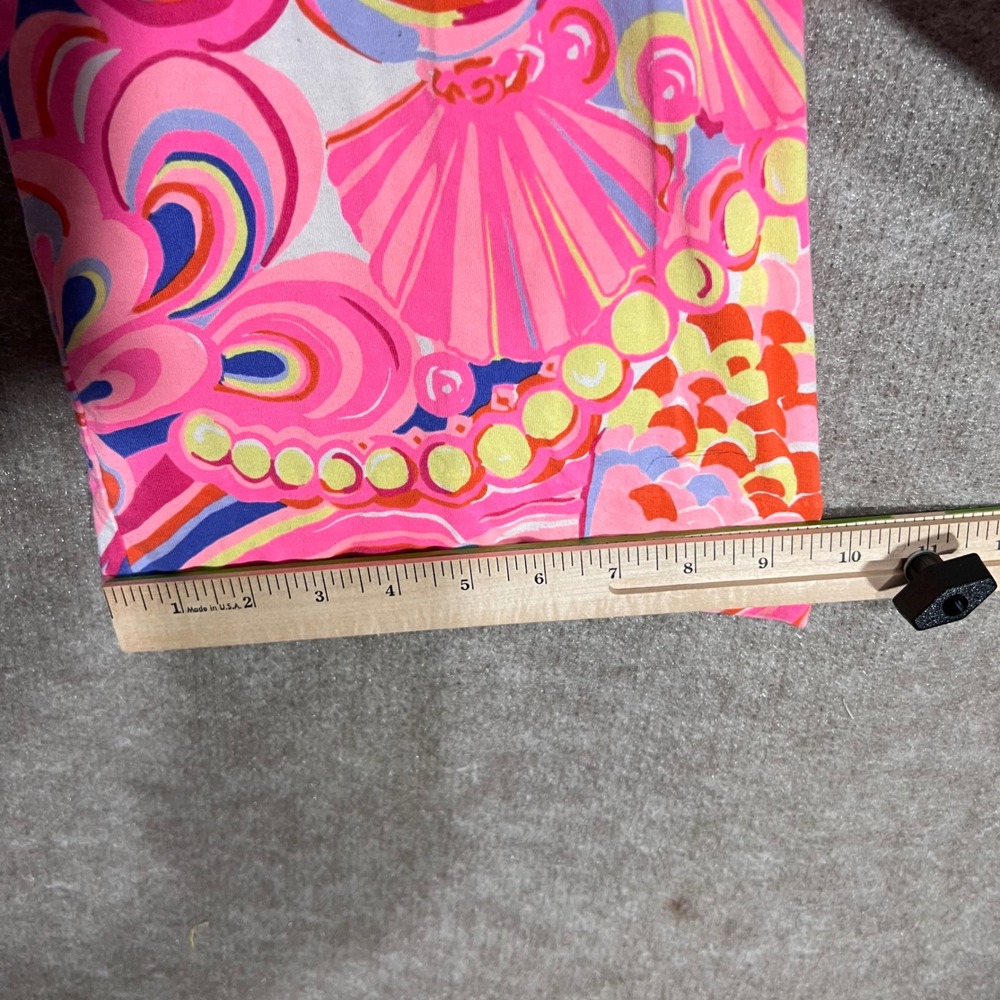 Lilly Pulitzer Reef Retreat Casual Flare Pants L Pink Blue Shell Print Stretch - Picture 7 of 10